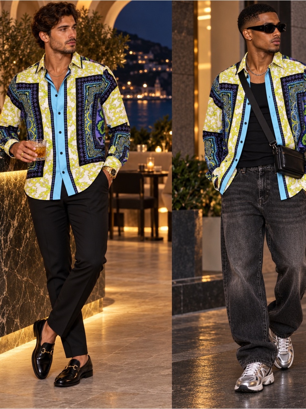 BoohooMAN Medium Baroque Scarf Print Shirt Multicolor Long Sleeve Button-Up